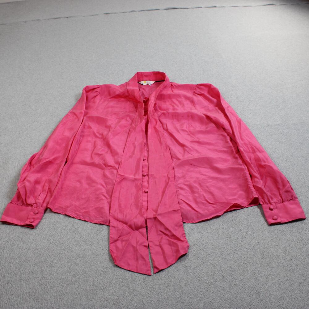 Boden Silk Shirt Women 10 US 14 UK Pink Tie Neck Button Long Sleeve Office Twee